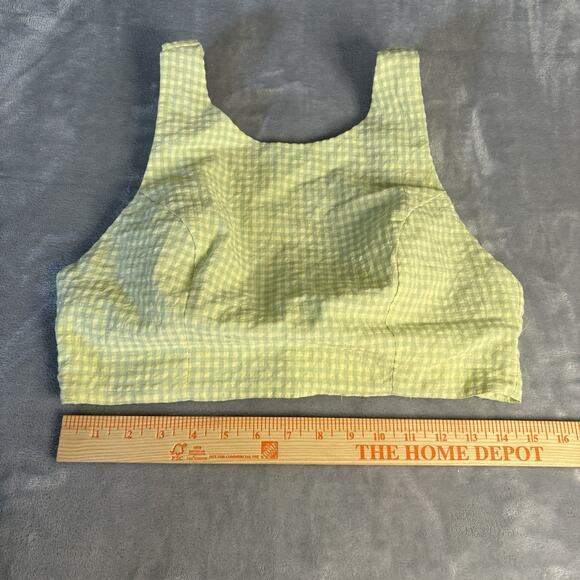 Le Lis Picnic Crop Top Women's M Green Gingham‎ Open Back High Neck Sleeveless - Picture 4 of 5